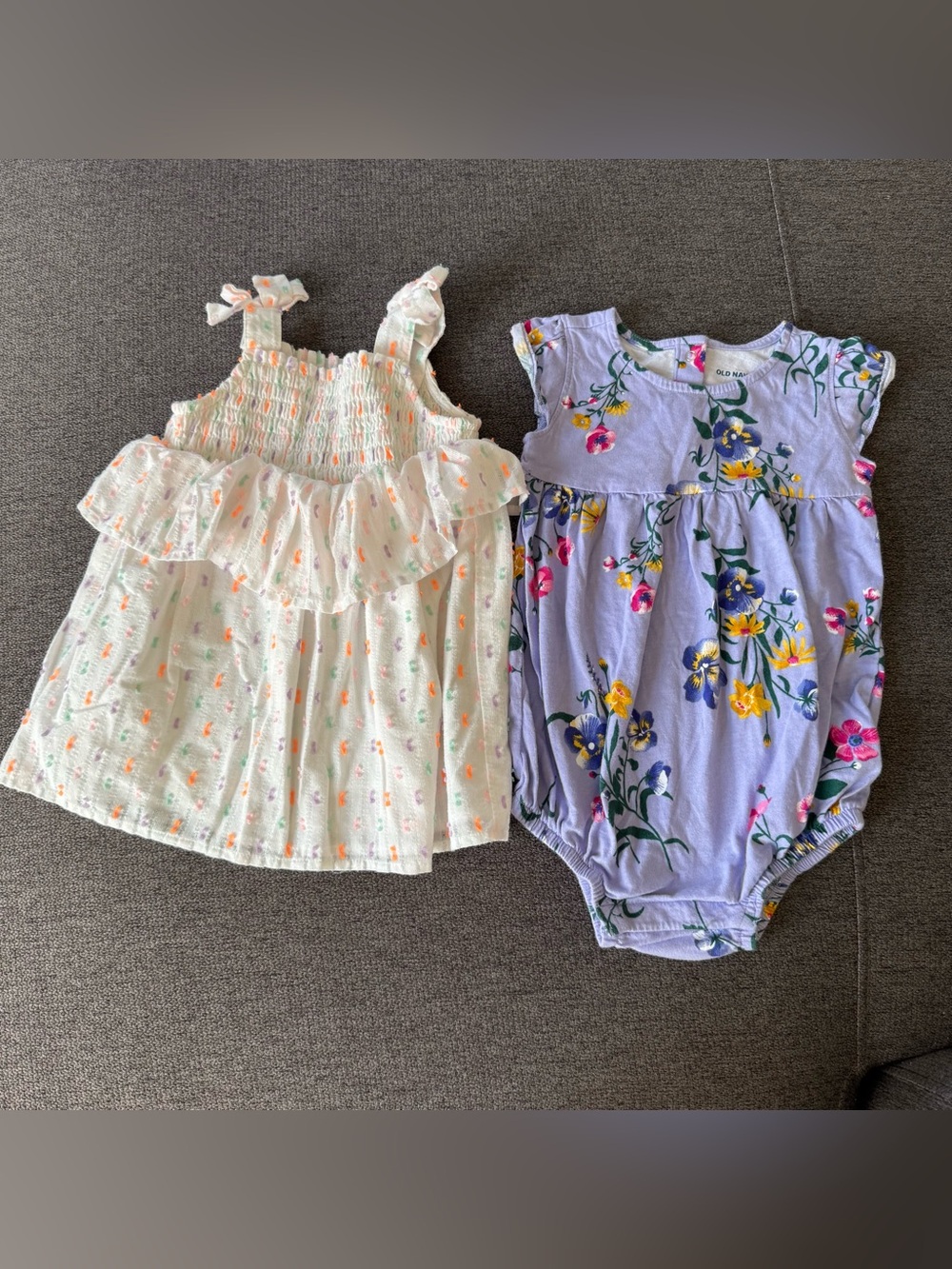 Bundle 2PC Baby Girl 18M Purple Floral Onesie Smocked Strap Dress